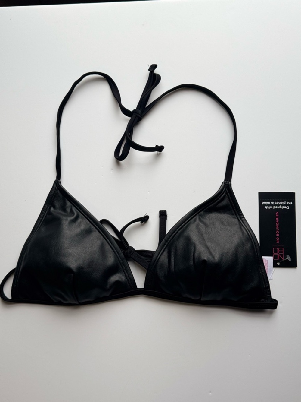 No Boundaries Black Faux Leather Triangle Swim Coverup Top